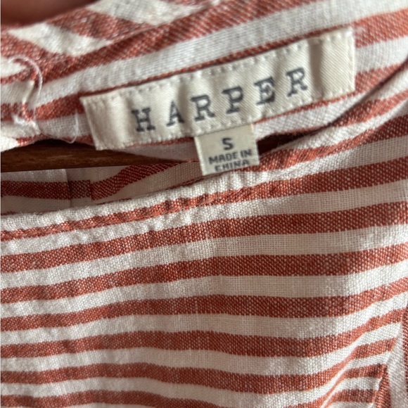 Harper Linen Blend Striped Mini Shift Dress with Pockets and Buttons up Back - Picture 3 of 5